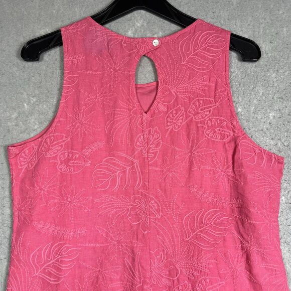Tommy Bahama Shift Dress W/ Botanical Embroidery 100% Linen Pink Women’s Medium - Picture 9 of 11